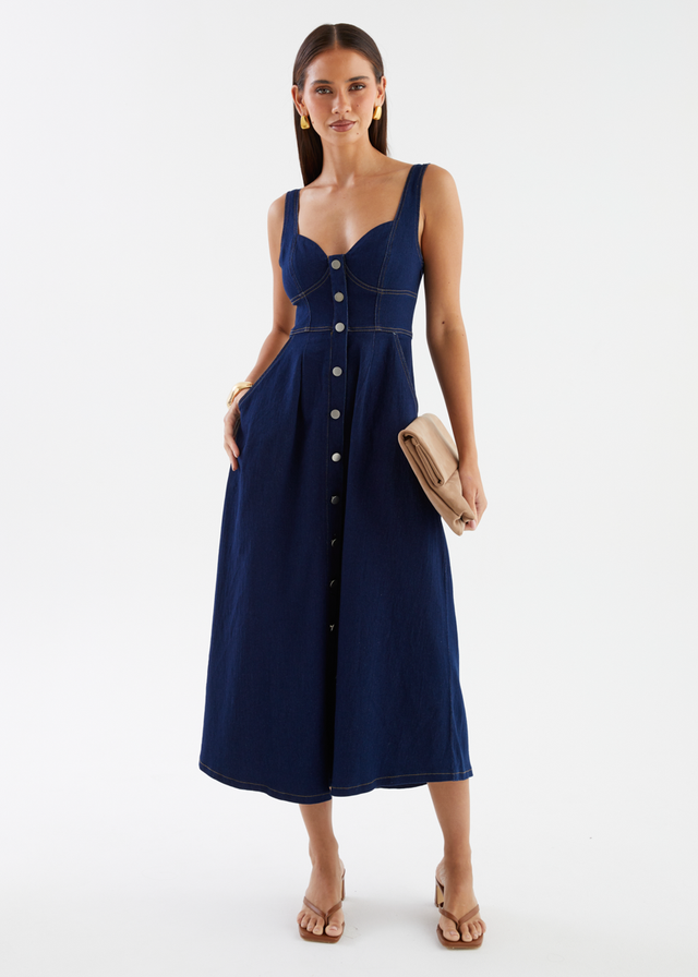 Deja Denim Midi Dress - Dark Blue