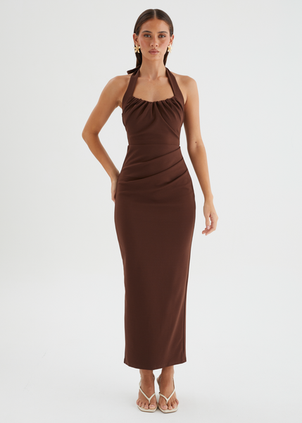 Vickie Halter Maxi Dress - Chocolate – Gingham & Heels