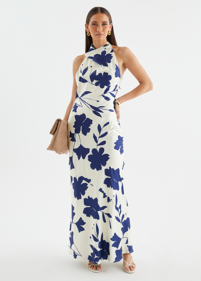 Joslin Halter Maxi Dress - Navy Leaf