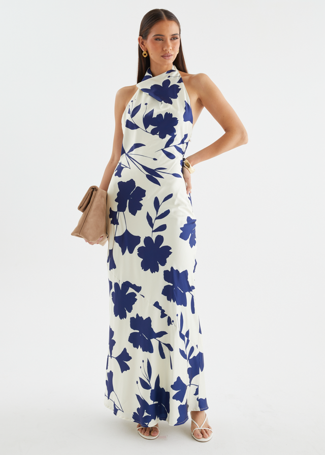 Joslin Halter Maxi Dress - Navy Leaf