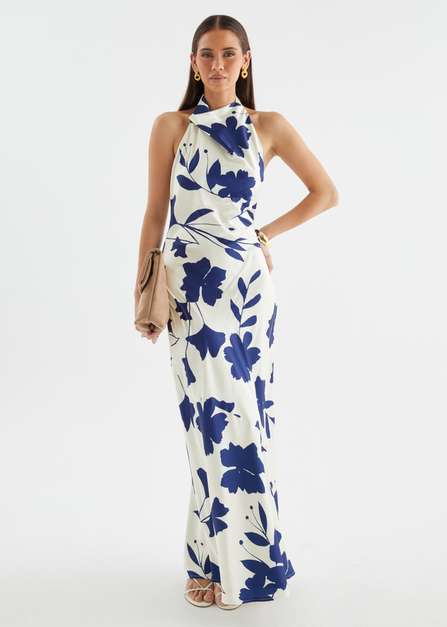 Joslin Halter Maxi Dress - Navy Leaf