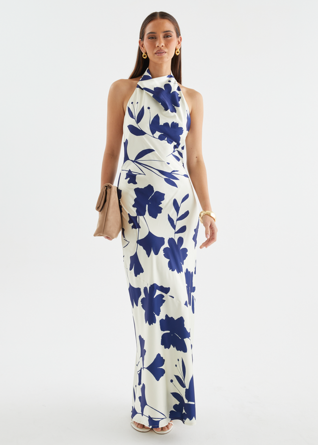 Joslin Halter Maxi Dress - Navy Leaf