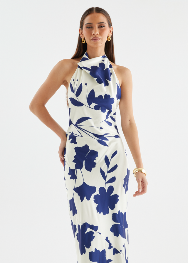 Joslin Halter Maxi Dress - Navy Leaf