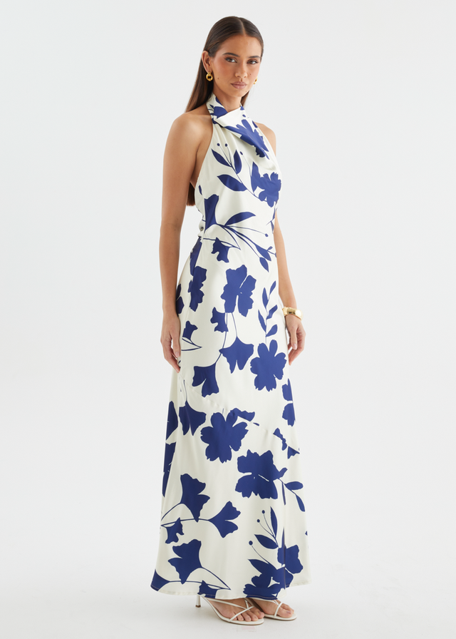 Joslin Halter Maxi Dress - Navy Leaf