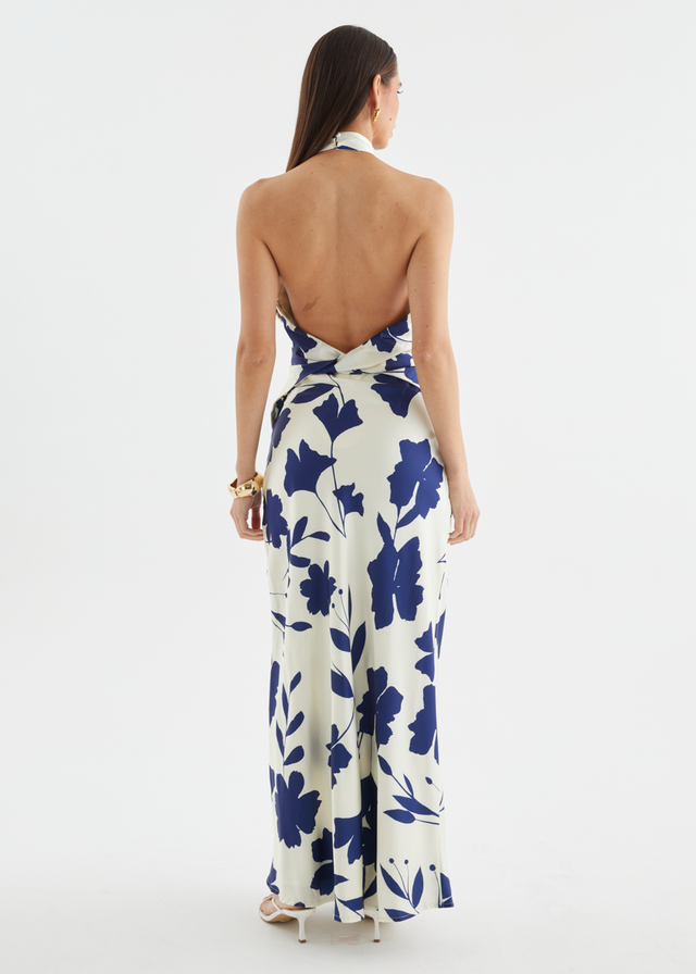 Joslin Halter Maxi Dress - Navy Leaf
