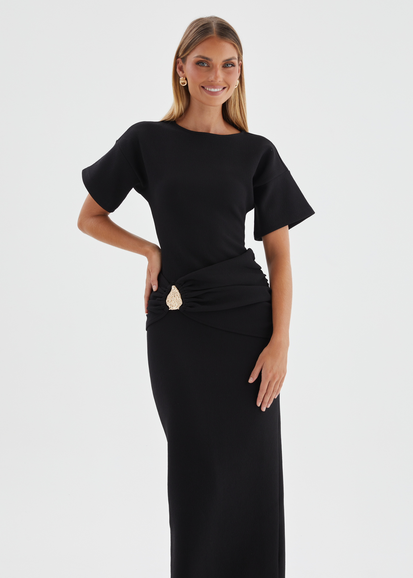 black maxi party dress Black Bridesmaid Dress V-Neck Formal Maxi main image 1
