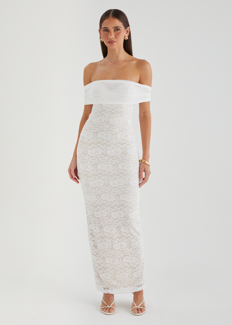 Navika Off Shoulder Lace Maxi Dress - Porcelain – Gingham & Heels