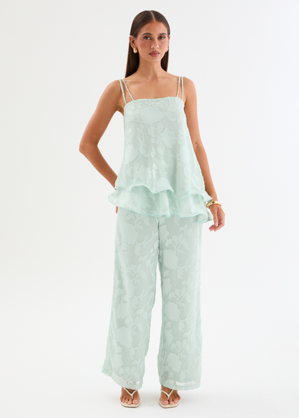 Francene Jacquard Pants - Pale Mint – Gingham & Heels