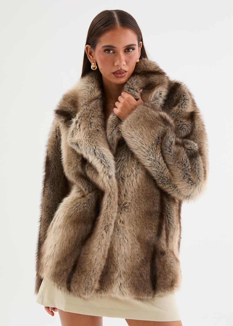 Stefani Faux Fur Jacket - Brown – Gingham & Heels