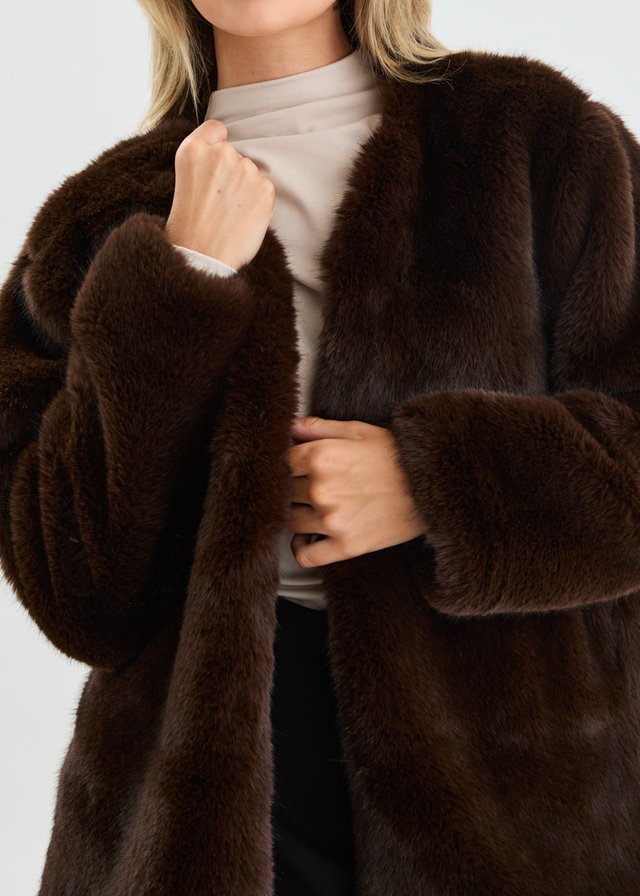 Zafira Faux Fur Coat - Chocolate