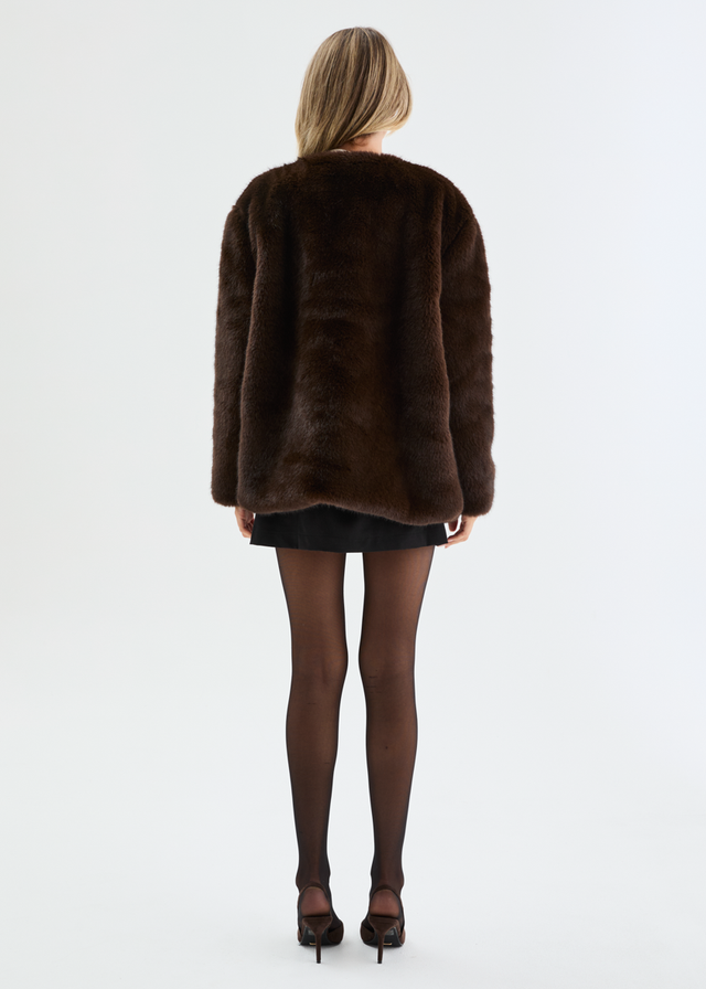 Zafira Faux Fur Coat - Chocolate