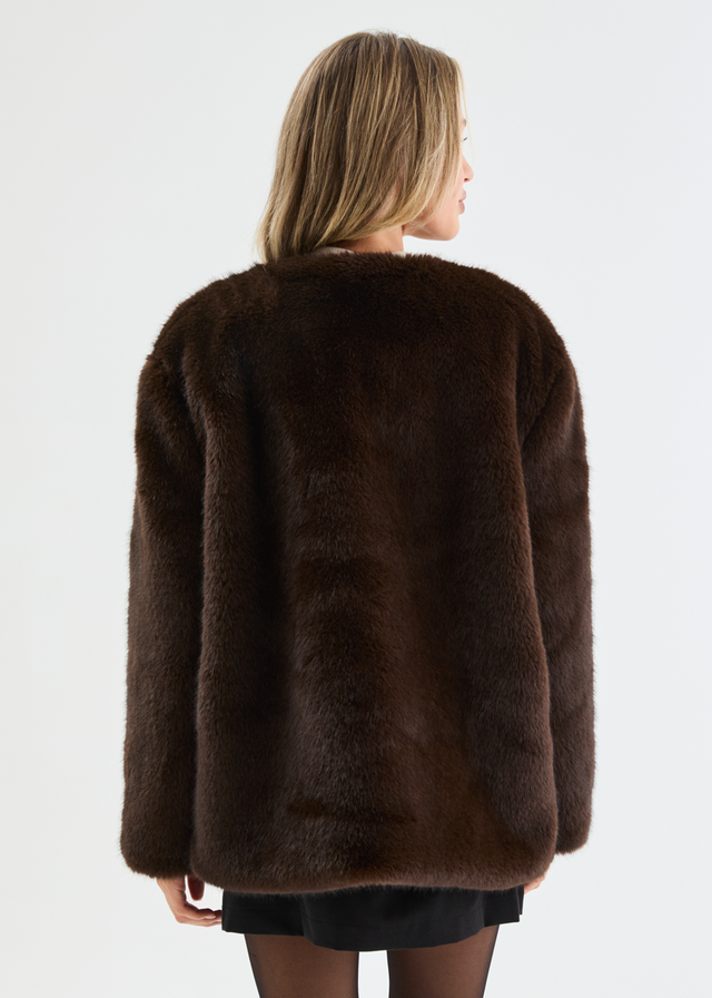 Zafira Faux Fur Coat - Chocolate