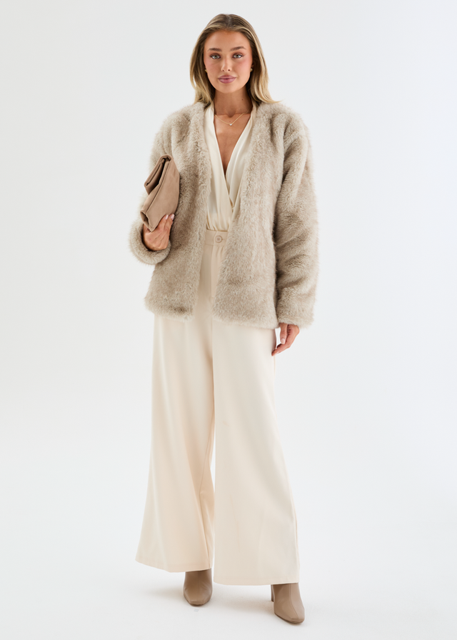 Zafira Faux Fur Coat - Light Grey