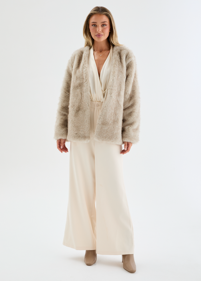 Zafira Faux Fur Coat - Light Grey