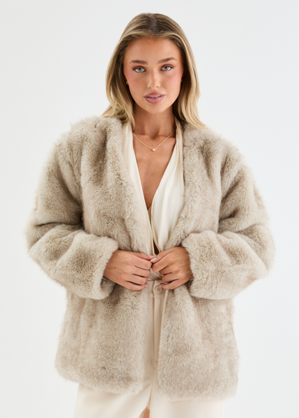 Zafira Faux Fur Coat - Light Grey – Gingham & Heels