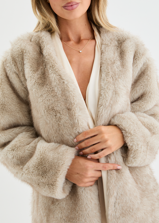 Zafira Faux Fur Coat - Light Grey