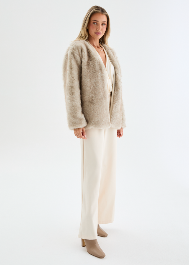 Zafira Faux Fur Coat - Light Grey