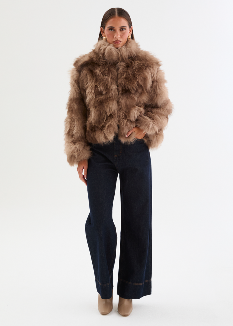 Fenti Faux Fur Jacket - Mocha – Gingham & Heels