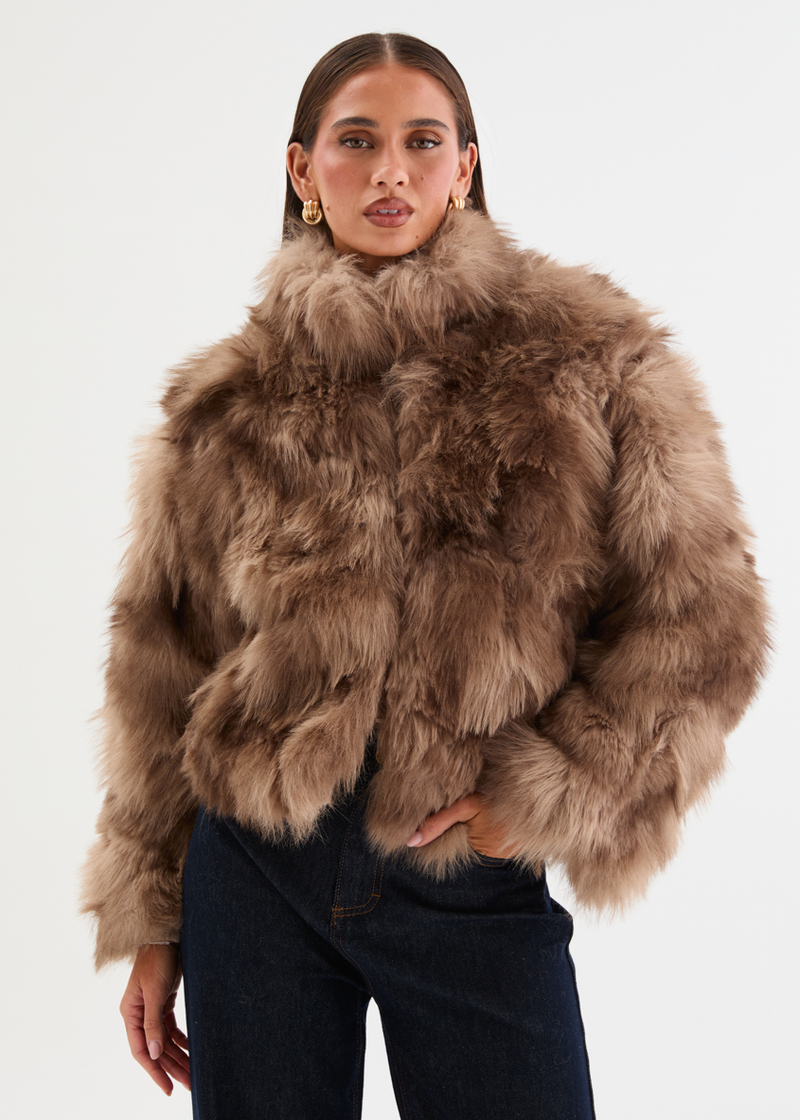 Fenti Faux Fur Jacket - Mocha – Gingham & Heels