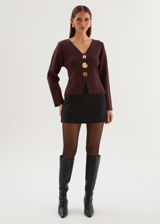 Navaeh Knit Cardigan - Chocolate