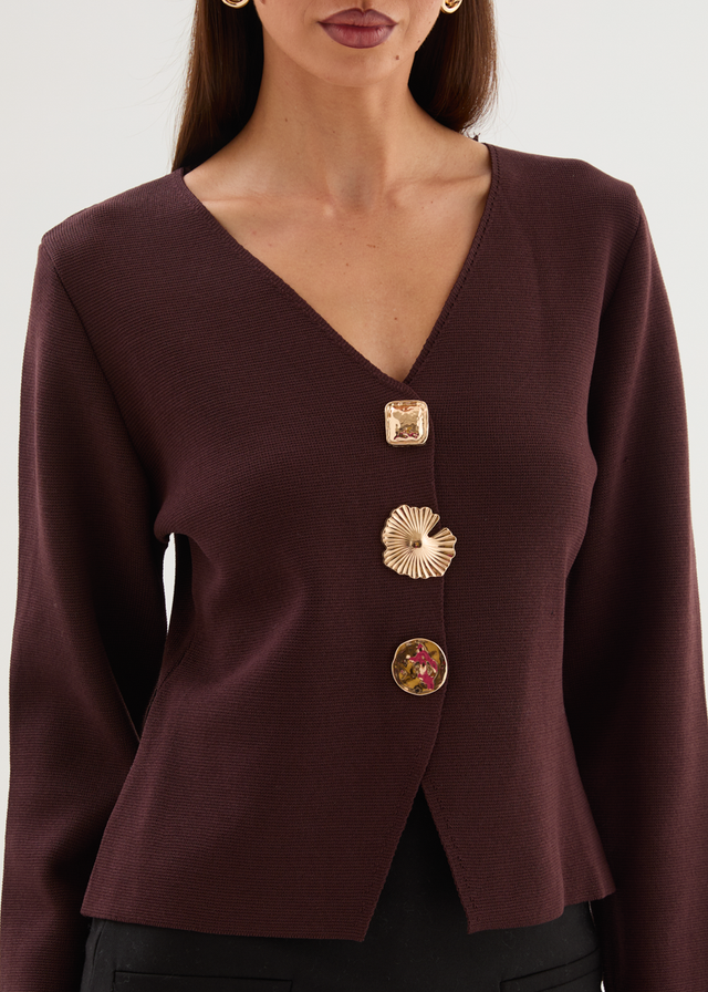 Navaeh Knit Cardigan - Chocolate