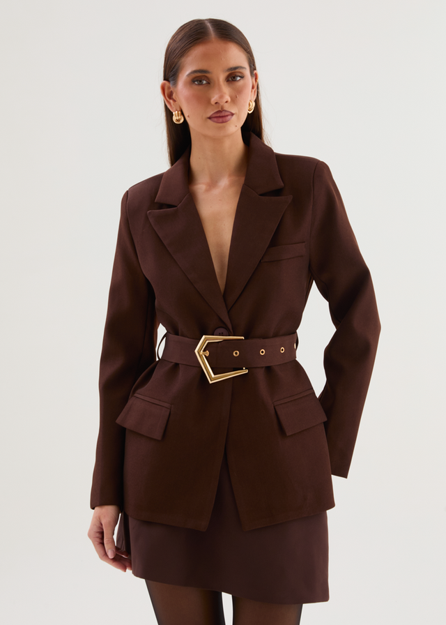 Rhyzel Belted Blazer - Chocolate