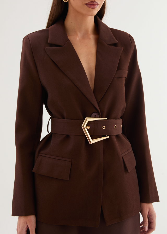 Rhyzel Belted Blazer - Chocolate