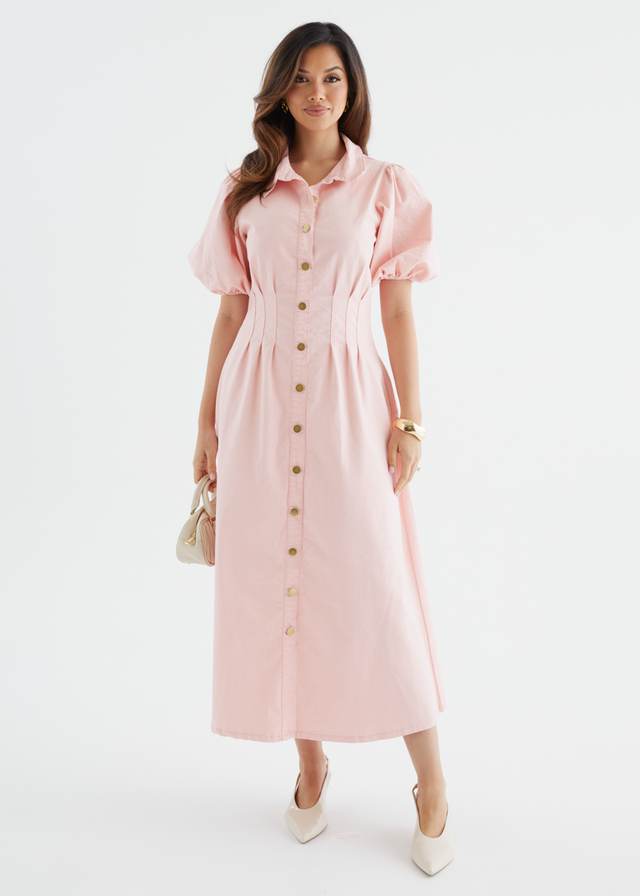 Yves Stretch Denim Midi Dress - Pink