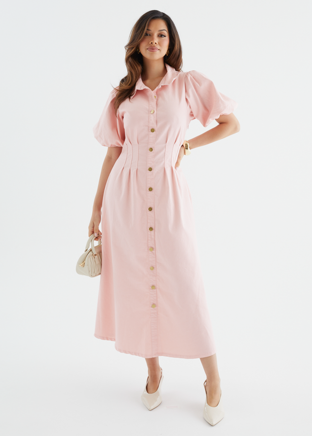 Yves Stretch Denim Midi Dress - Pink