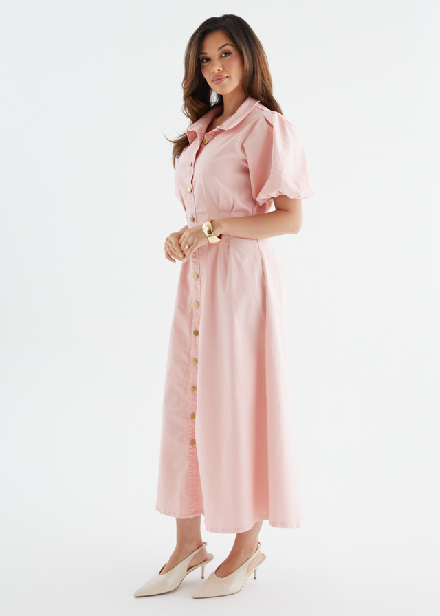 Yves Stretch Denim Midi Dress - Pink
