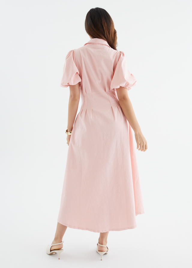 Yves Stretch Denim Midi Dress - Pink