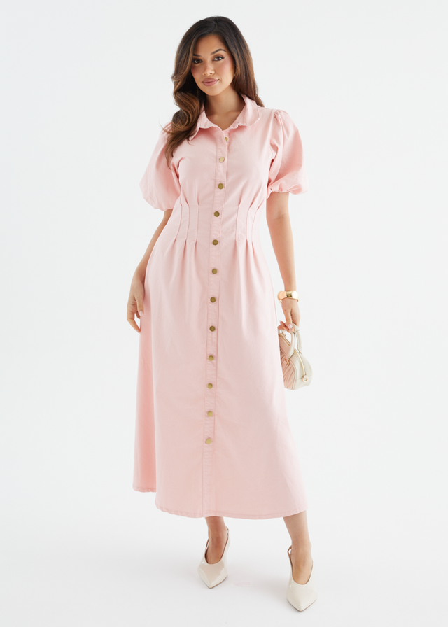 Yves Stretch Denim Midi Dress - Pink