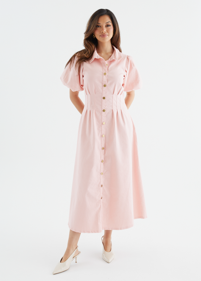 Yves Stretch Denim Midi Dress - Pink