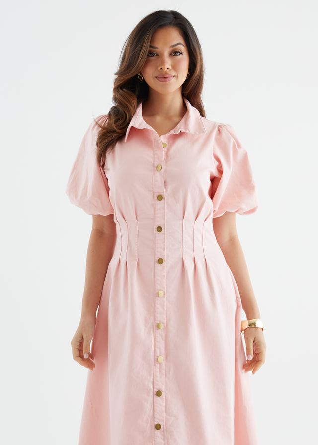 Yves Stretch Denim Midi Dress - Pink