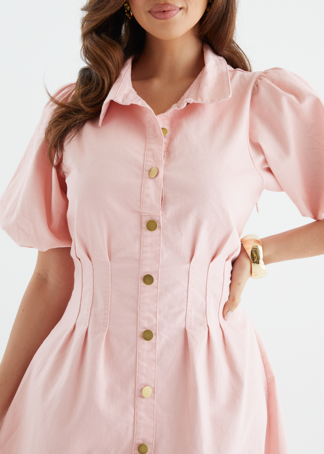 Yves Stretch Denim Midi Dress - Pink