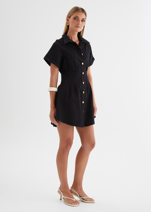 Nyx Stretch Denim Dress - Black