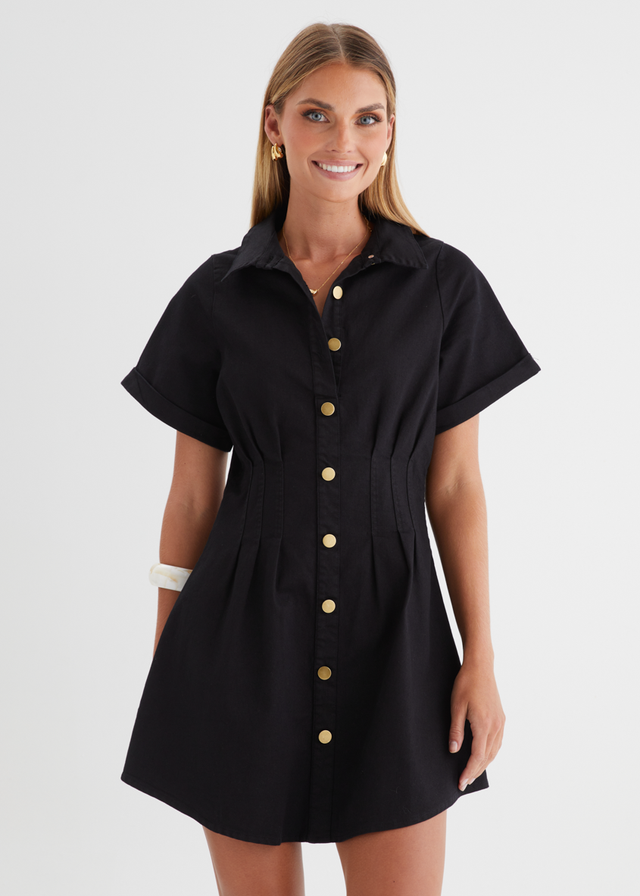 Nyx Stretch Denim Dress - Black