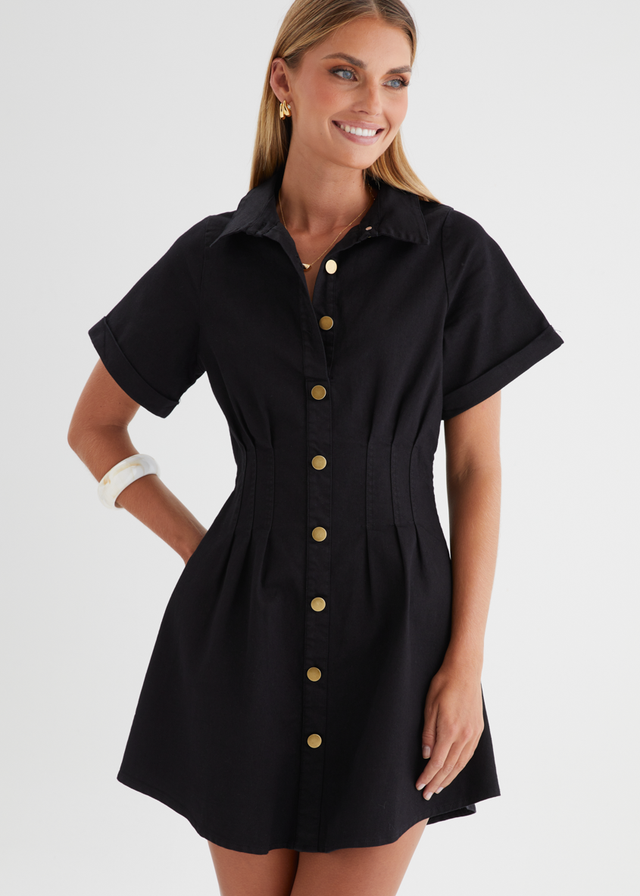 Nyx Stretch Denim Dress - Black
