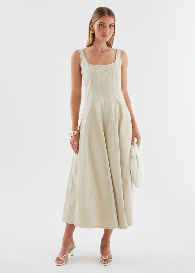 Zaydie Denim Midi Dress - Beige