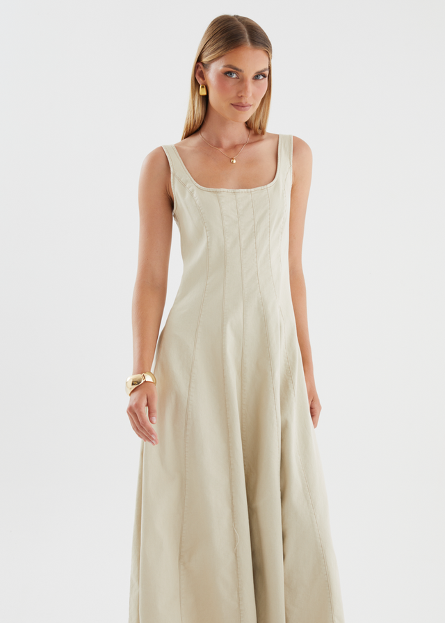 Zaydie Denim Midi Dress - Beige
