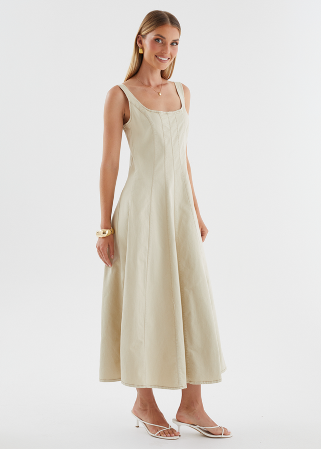 Zaydie Denim Midi Dress - Beige