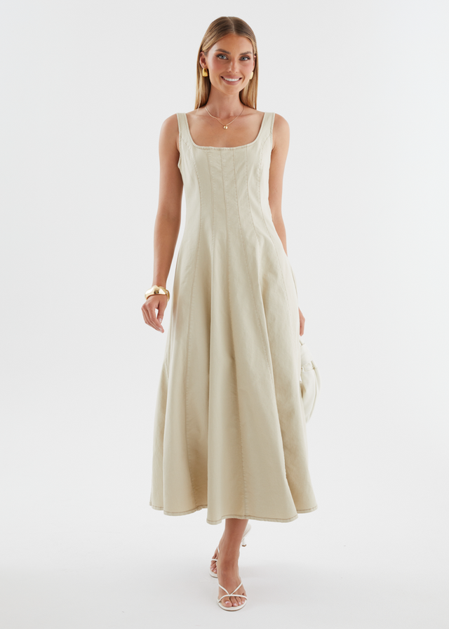 Zaydie Denim Midi Dress - Beige