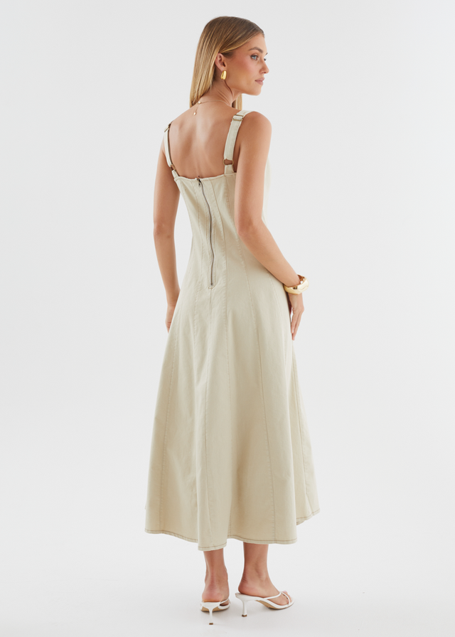 Zaydie Denim Midi Dress - Beige