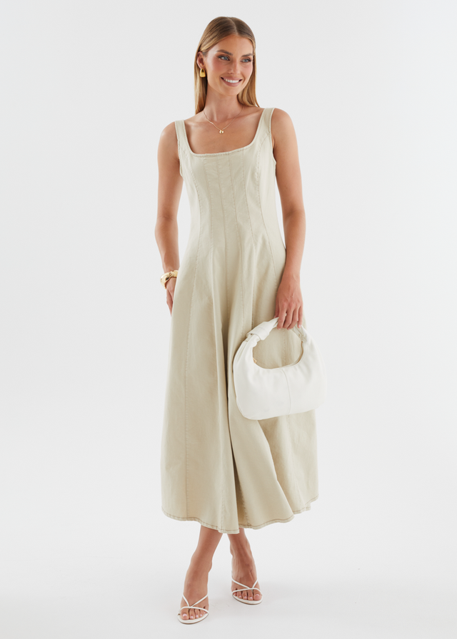 Zaydie Denim Midi Dress - Beige