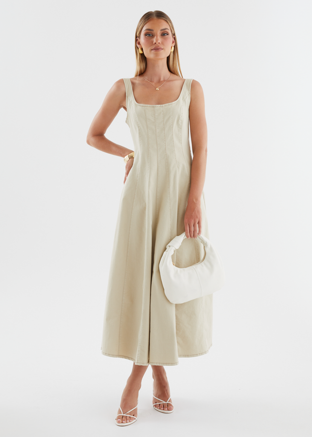 Zaydie Denim Midi Dress - Beige
