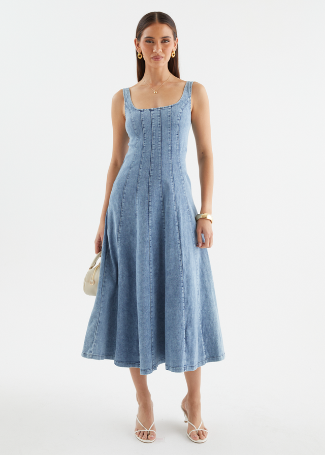 Zaydie Denim Midi Dress - Light Blue