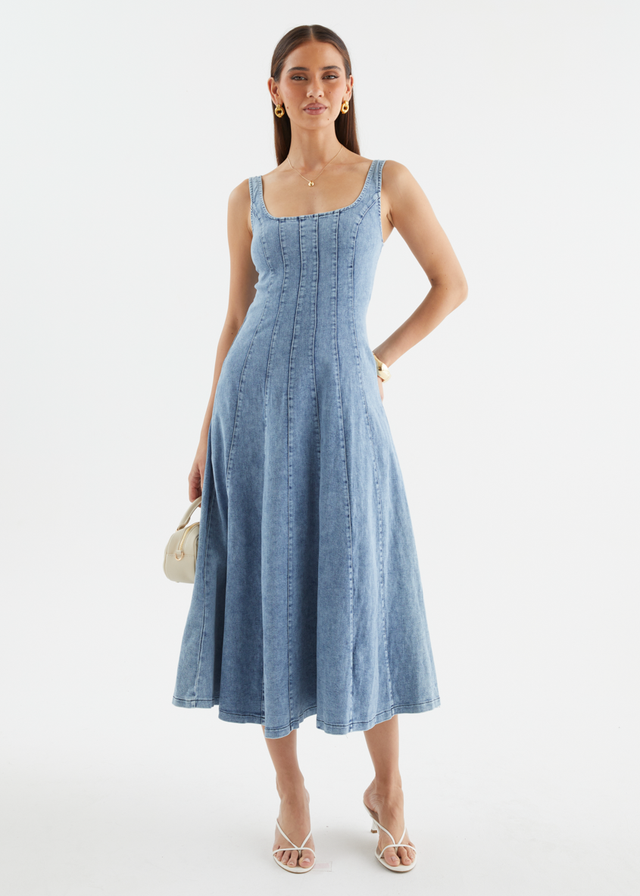 Zaydie Denim Midi Dress - Light Blue