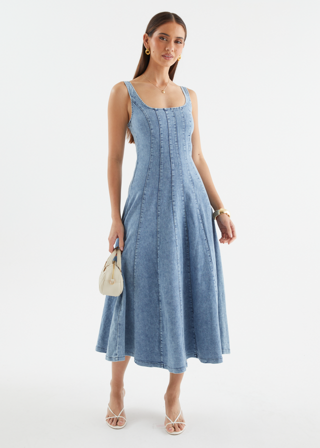 Zaydie Denim Midi Dress - Light Blue