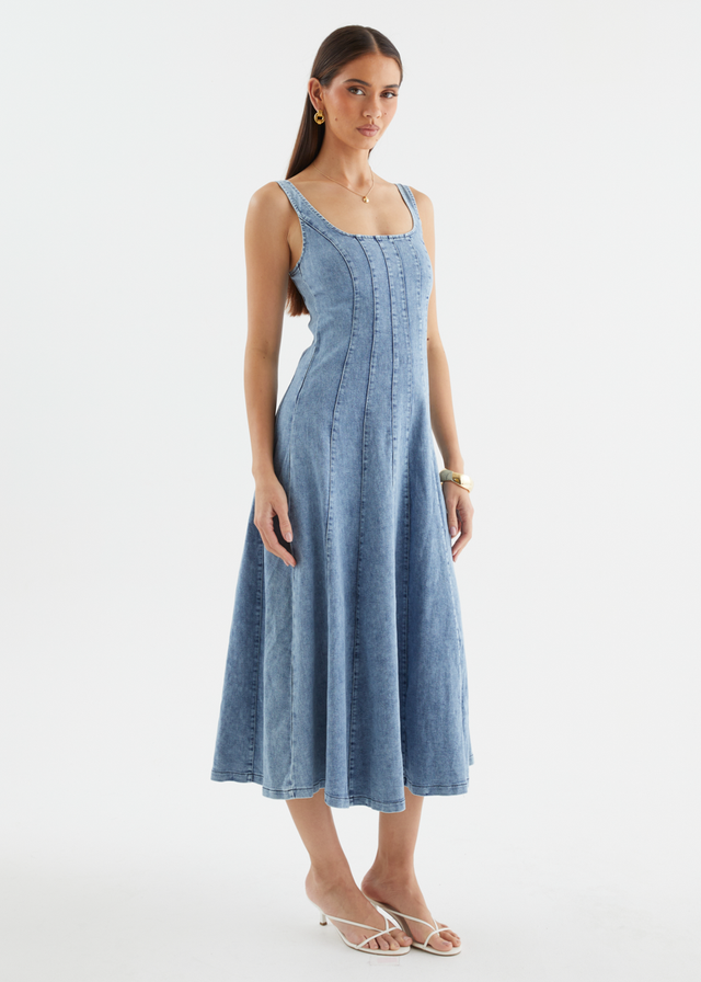 Zaydie Denim Midi Dress - Light Blue