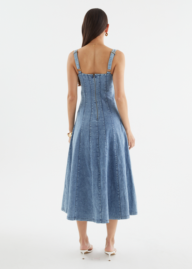 Zaydie Denim Midi Dress - Light Blue